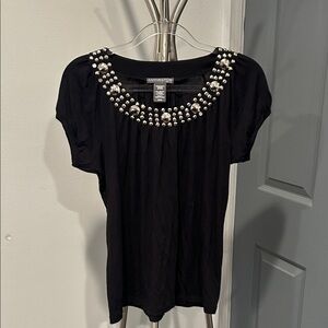 Covington Black Blouse with silver rhinestones Accents
